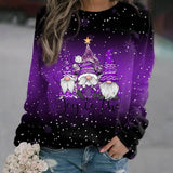 Amelie | Damen Weihnachts-Strickpullover Locker Weihnachtsmotiv Rundhals – Lila