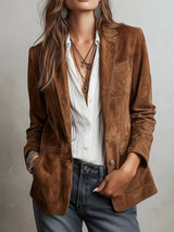Hannah | Damen Wildleder Blazer Tailliert Vintage Stil – Braun