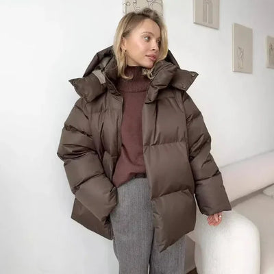 Damen Winter Pufferjacke mit Kapuze und Stehkragen