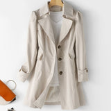 Elfriede | Damen Winterjacke eleganter Schnitt Polyester Blazer-Trenchcoat – Beige