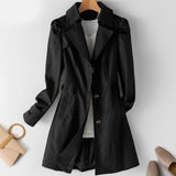 Elfriede | Damen Winterjacke eleganter Schnitt Polyester Blazer-Trenchcoat – Schwarz