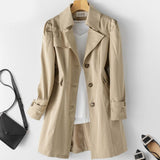 Elfriede | Damen Winterjacke eleganter Schnitt Polyester Blazer-Trenchcoat – Khaki