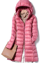 Hannah | Damen Winterjacke Leichte Lange Steppjacke Abnehmbare Kapuze – Rosa