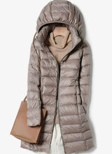 Hannah | Damen Winterjacke Leichte Lange Steppjacke Abnehmbare Kapuze – Khaki