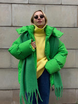 Damen-Winterjacke mit Kapuze und Reißverschluss vorne – Hellgrün