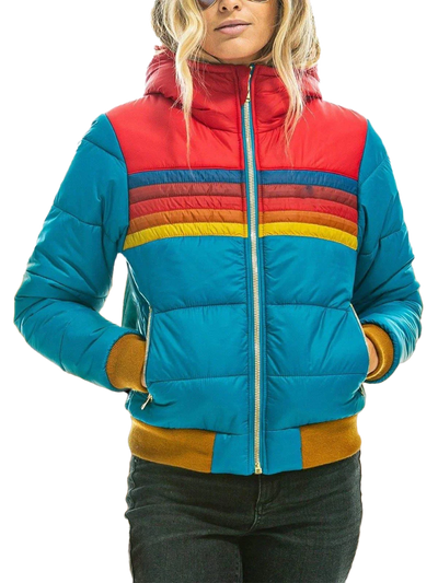 Damen Winterjacke mit Streifen und Kapuze