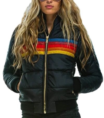 Damen Winterjacke mit Streifen und Kapuze