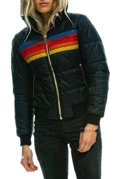 Damen Winterjacke mit Streifen und Kapuze