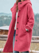 Mia | Damen Wintermantel mit Kapuze und Knöpfen aus weichem Wollstoff – Rosa
