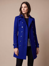 Clara | Damen Wintermantel Zweireihiger Eleganter Wollmantel – Blau