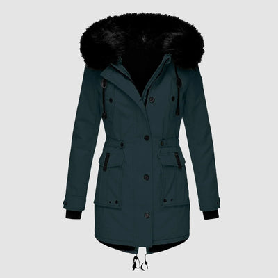 Damen Winterjacke mit Fellkapuze und Taschen