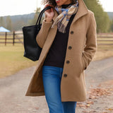 Annika | Damen Wollmantel Tailliert Knopfverschluss Winter – Kamel