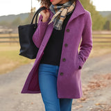 Annika | Damen Wollmantel Tailliert Knopfverschluss Winter – Lila
