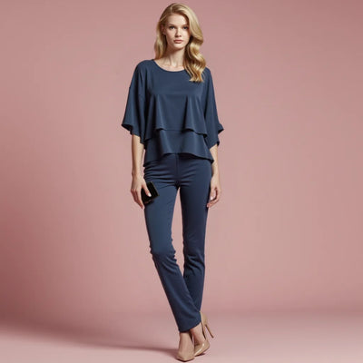 Damen Zweiteiler mit Cold-Shoulder-Bluse und weiten Hosen