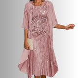 Annika | Damen Zweiteiler-Set mit Blumenmuster und Dreiviertel-Ärmeln – Rosa