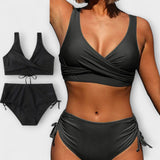Sophie | Damen Zweiteiliger Wickel-Bikini mit Raffung – Schwarz