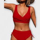 Sophie | Damen Zweiteiliger Wickel-Bikini mit Raffung – Rot