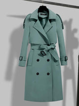 Jana | Damen Moderner Trenchcoat mit Gürtel und Schal – Grün