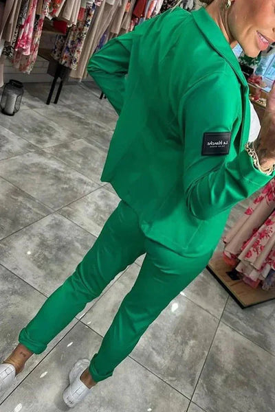 Damen Zweiteiler Anzug mit Joggerhose und Blazer für Alltag