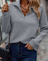 Emilia | Damenpullover mit Reißverschluss Stehkragen Rippstrick Oversize Sweatshirt – Hellgrau