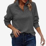 Emilia | Damenpullover mit Reißverschluss Stehkragen Rippstrick Oversize Sweatshirt – Dunkelgrau