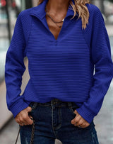 Emilia | Damenpullover mit Reißverschluss Stehkragen Rippstrick Oversize Sweatshirt – Blau