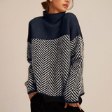 Michaela | Damen Lockere Strickpullover mit hohem Kragen – Nachtblau