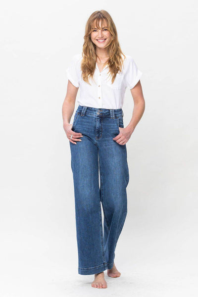 Klaudia® | Damen Jeans mit weitem Bein und doppelter Knopfleiste