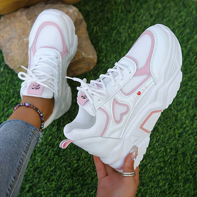 Stilvolle Sneaker mit Herzmuster auf Plateau-Sohle für Damen| Ideal für Outdoor-Aktivitäten