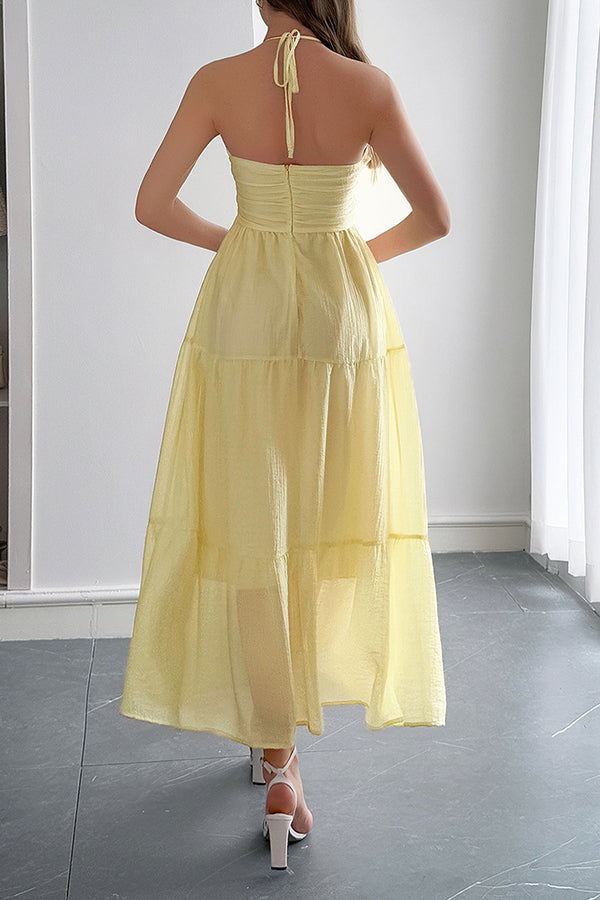 Lara® | Maxikleid mit Unifarbenem Halfter Hals und Bindung im lässigen Urlaubsstil