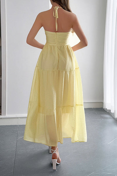 Lara® | Maxikleid mit Unifarbenem Halfter Hals und Bindung im lässigen Urlaubsstil