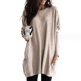 Stefanie | Bequemer Langer Pullover mit Taschen – Khaki