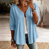 Ardena - Bestickte Bluse mit Knopfleiste – Blau