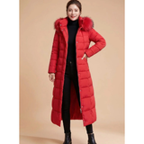Deborah | Damen Lange Winterjacke mit Kapuze und Reißverschluss – Rot