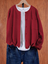 Eugenia | Damen Rundhals-Cardigan mit Knöpfen und Tasche – Rot