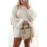 Delia | Damen Strickpullover für Große Größen im Oversize Stil mit weichem Strick – Weiß