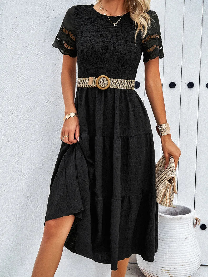 Vintage Sommerkleid Mit Rundhalsausschnitt Für Damen | Midi