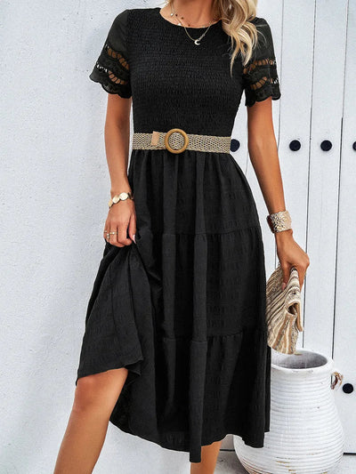 Vintage Sommerkleid Mit Rundhalsausschnitt Für Damen | Midi