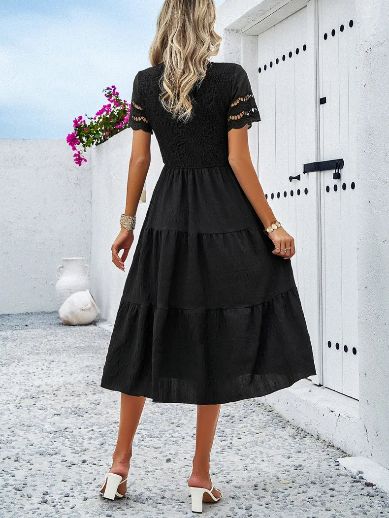 Vintage Sommerkleid Mit Rundhalsausschnitt Für Damen | Midi