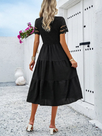 Vintage Sommerkleid Mit Rundhalsausschnitt Für Damen | Midi