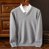 Anton | Klassischer V-Neck Kaschmir Pullover – Grau