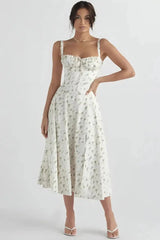 Linsay Blumenkleid – Midi-Kleid mit Korsett & Seitenschlitz – Weißes Blumen-Linsay