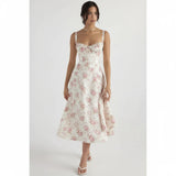 Linsay Blumenkleid – Midi-Kleid mit Korsett & Seitenschlitz – Rosa