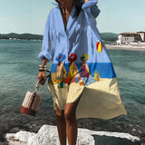 Helga | Damen Sommer Lässiges Hemdkleid – Blau