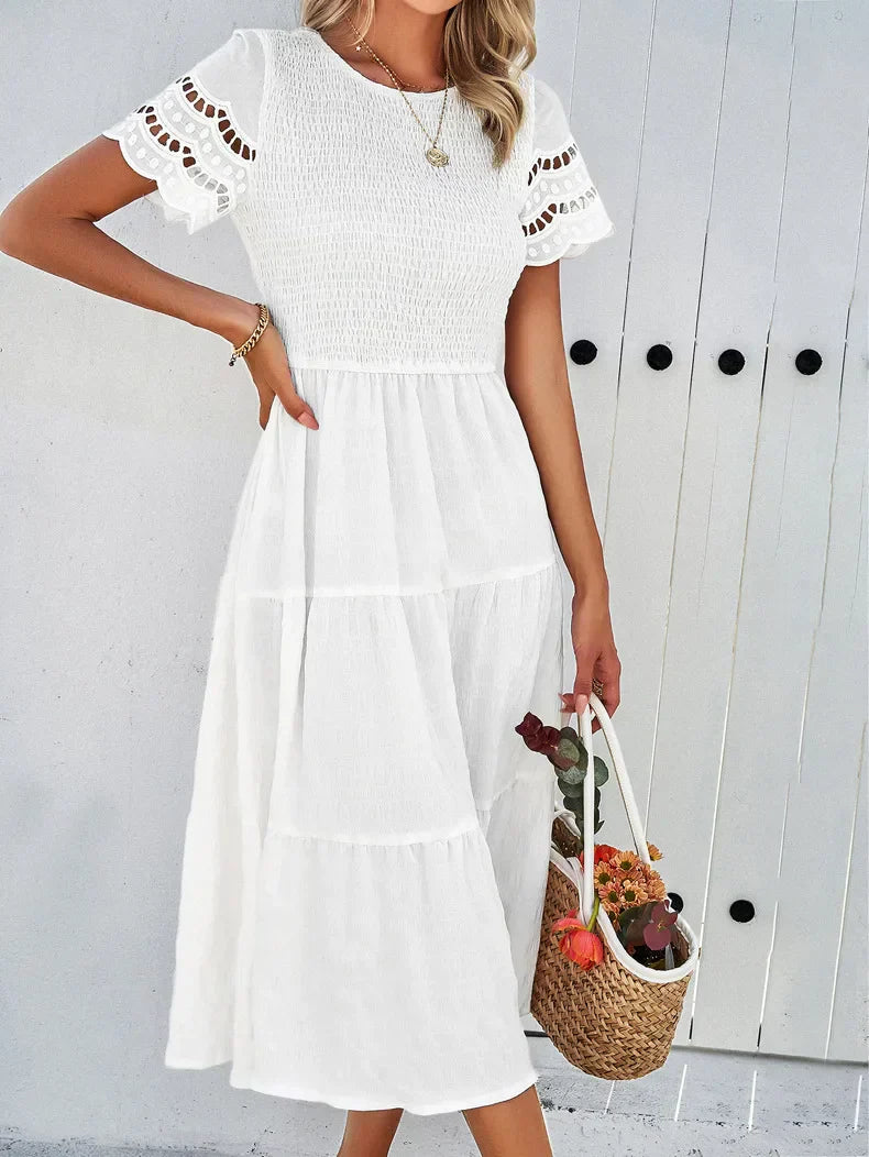 Vintage Sommerkleid Mit Rundhalsausschnitt Für Damen | Midi