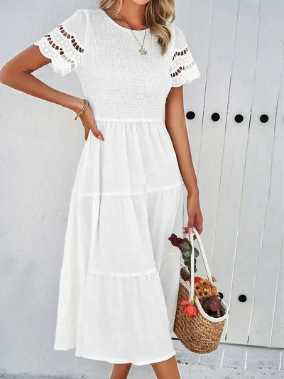 Vintage Sommerkleid Mit Rundhalsausschnitt Für Damen | Midi