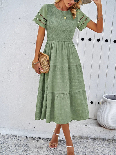 Vintage Sommerkleid Mit Rundhalsausschnitt Für Damen | Midi