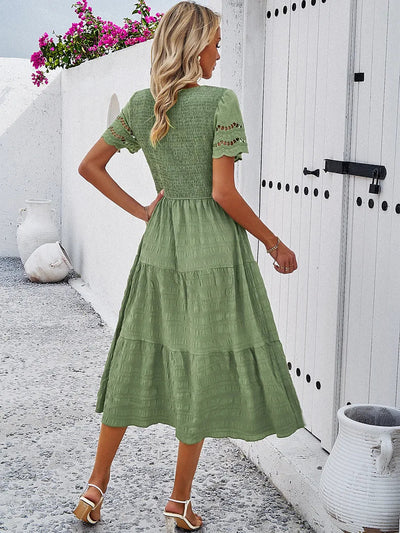 Vintage Sommerkleid Mit Rundhalsausschnitt Für Damen | Midi