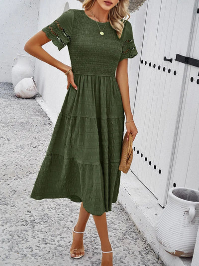 Vintage Sommerkleid Mit Rundhalsausschnitt Für Damen | Midi