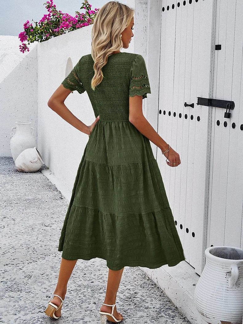Vintage Sommerkleid Mit Rundhalsausschnitt Für Damen | Midi